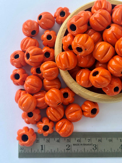 15 Pieces Orange Pumpkin Melon Glass Beads 16X16MM