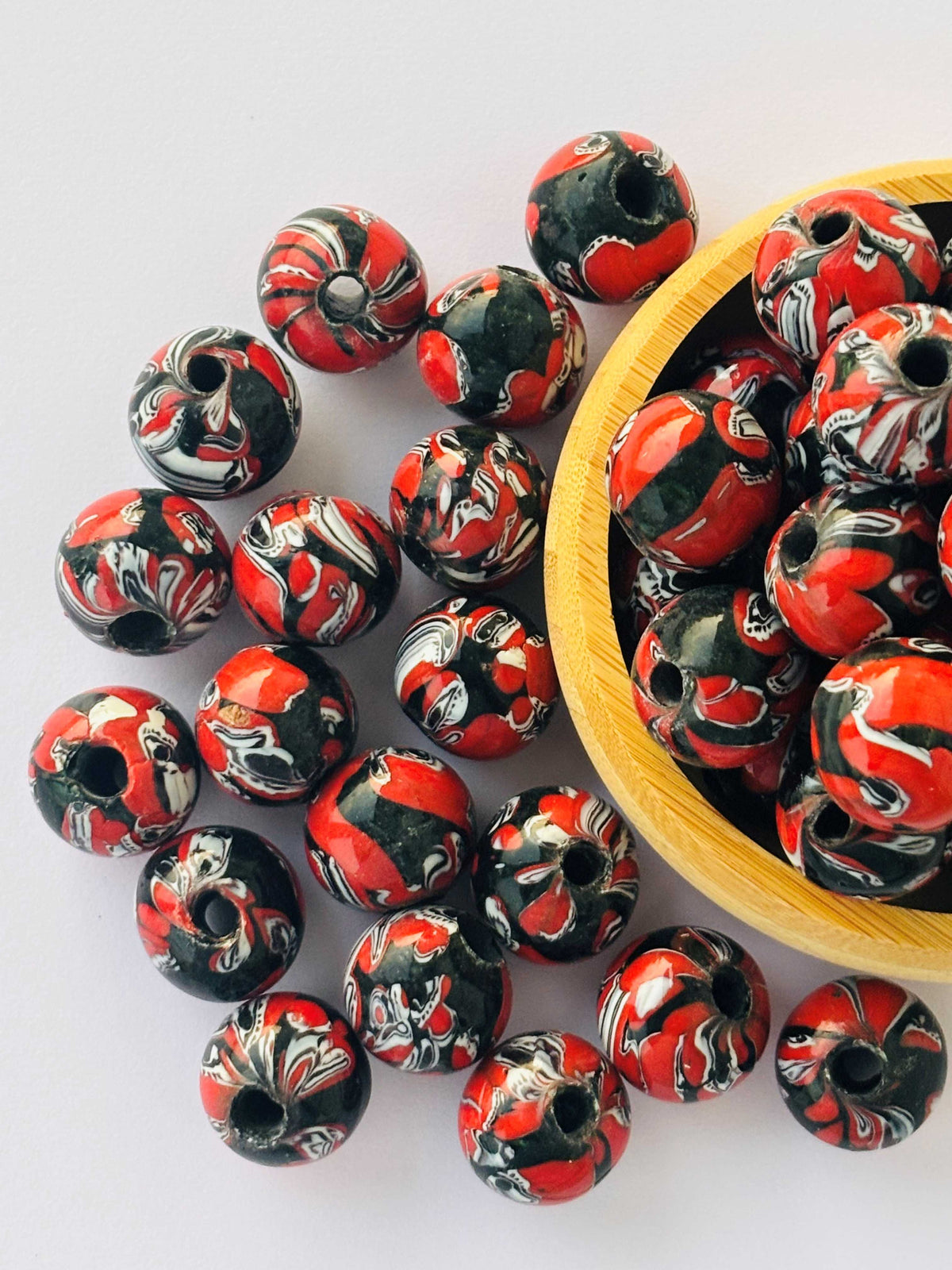 10 Pieces Red Black Millefiori Round Glass Beads 20x17MM