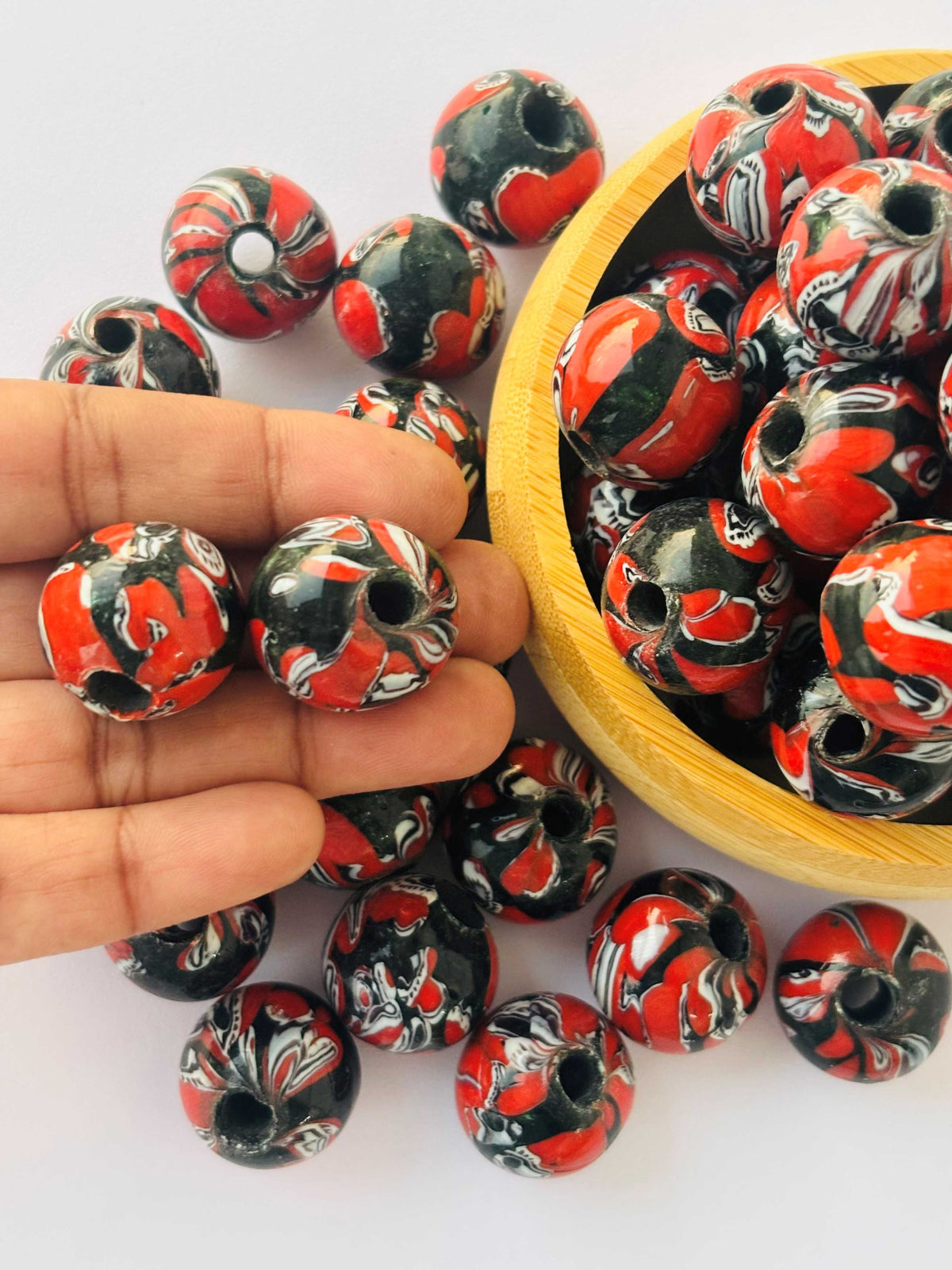 10 Pieces Red Black Millefiori Round Glass Beads 20x17MM
