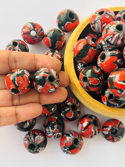 10 Pieces Red Black Millefiori Round Glass Beads 20x17MM