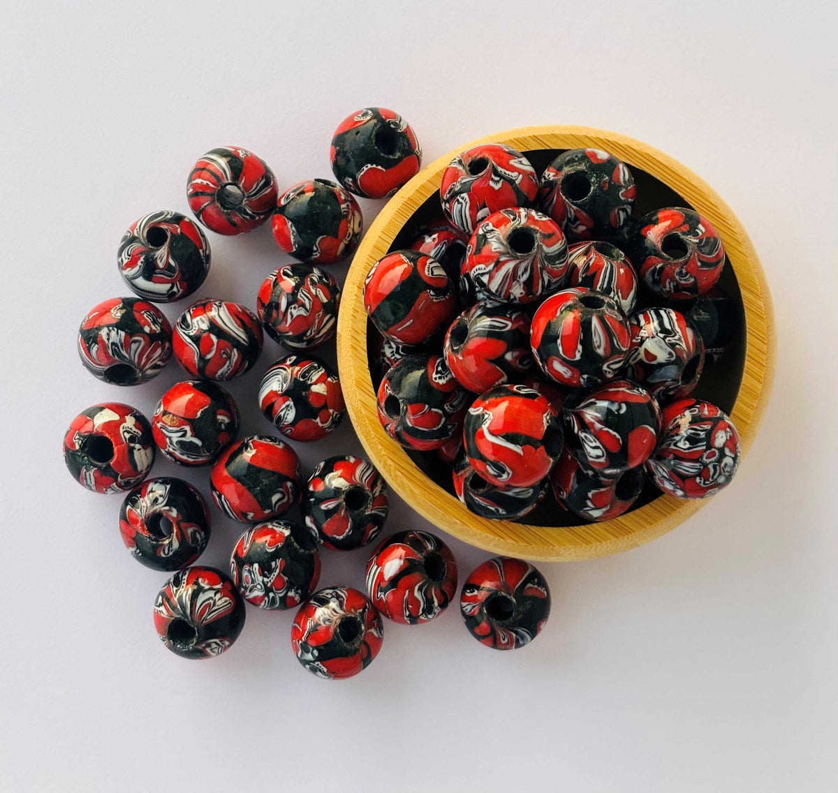 10 Pieces Red Black Millefiori Round Glass Beads 20x17MM