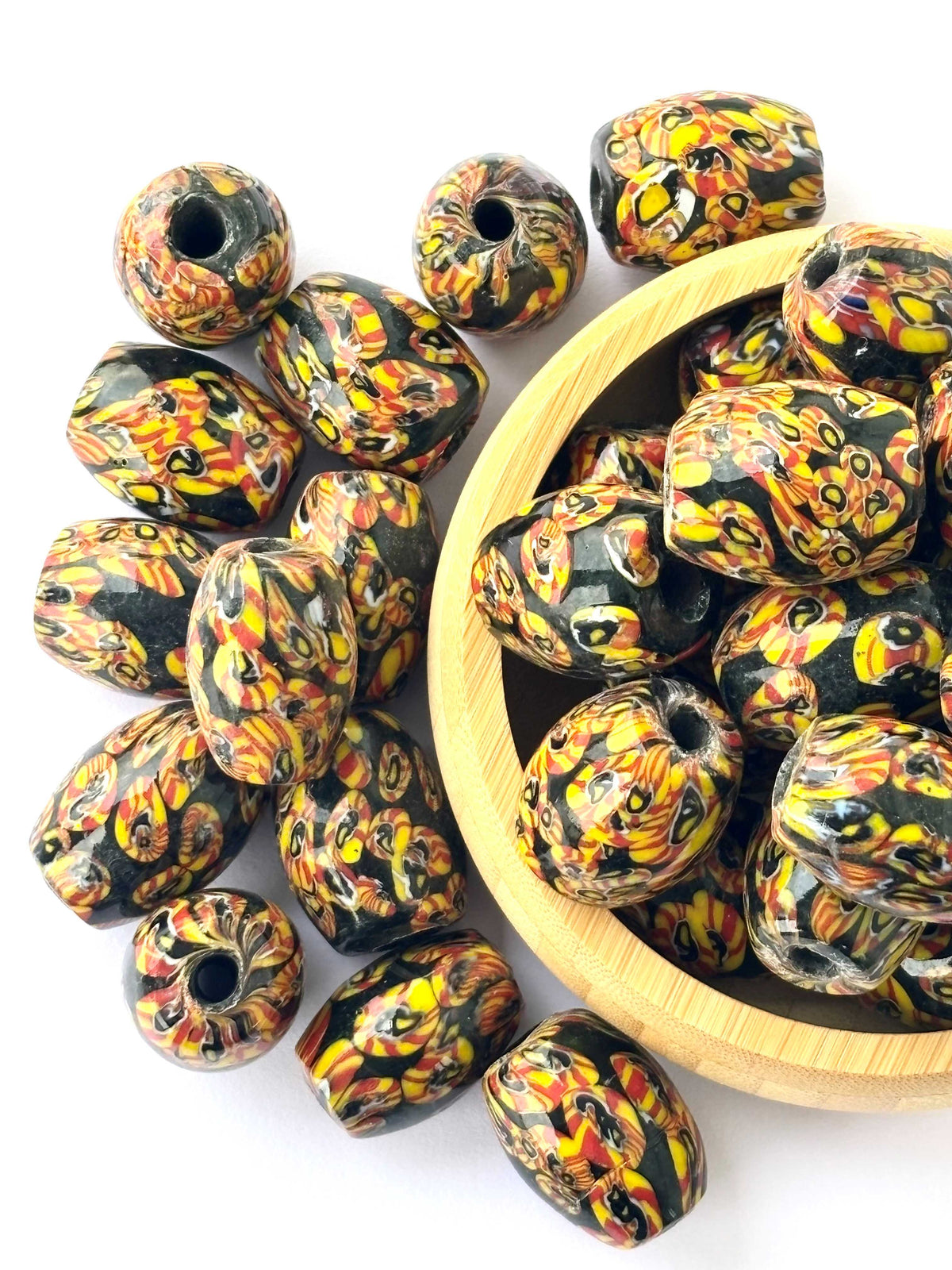 8 Pieces Yellow Black Millefiori Oval Glass Beads 25x18MM