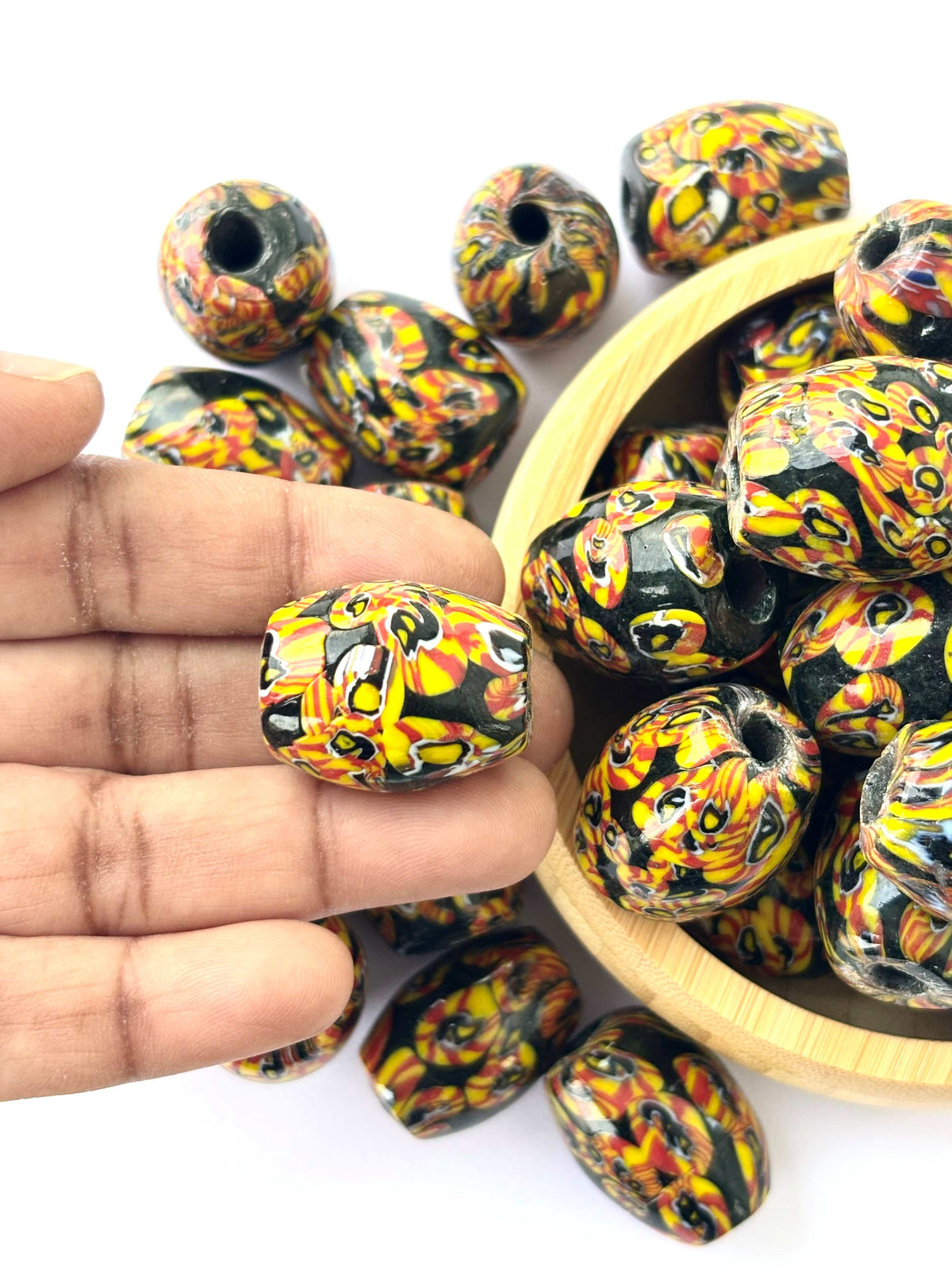 8 Pieces Yellow Black Millefiori Oval Glass Beads 25x18MM