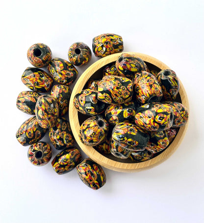 8 Pieces Yellow Black Millefiori Oval Glass Beads 25x18MM