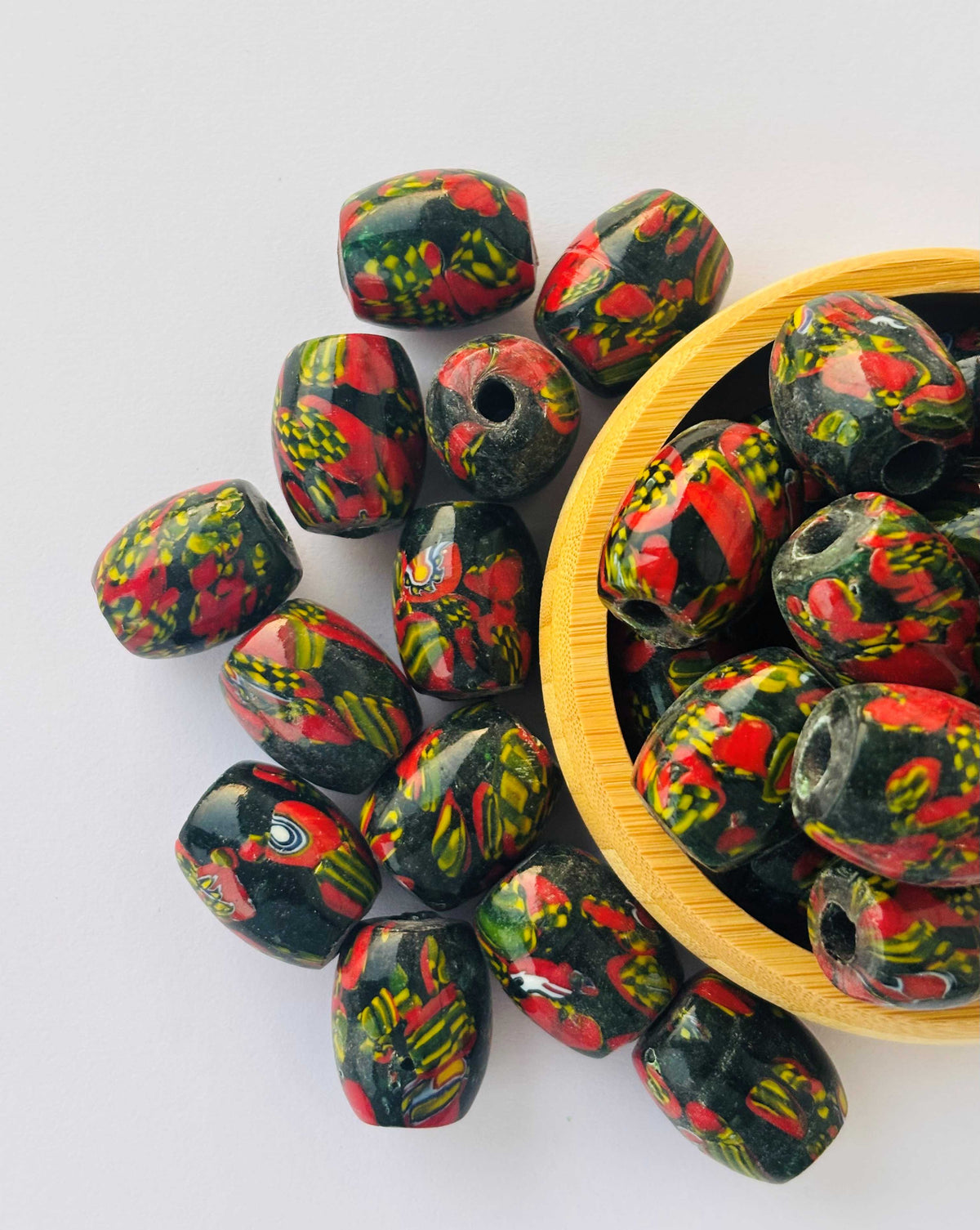 8 Pieces Red Green Millefiori Oval Glass Beads 25x18MM