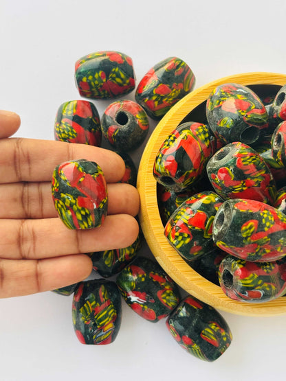 8 Pieces Red Green Millefiori Oval Glass Beads 25x18MM