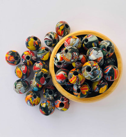 10 Pieces Multicolor Swirl Round Glass Beads 22x18MM