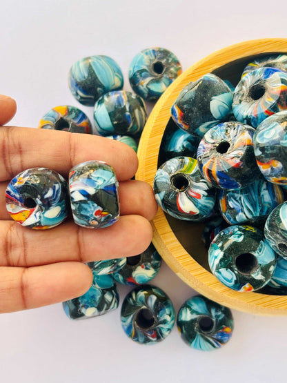 10 Pieces Blue Swirl Barrel Glass Beads 20x15MM