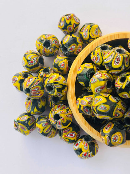 10 Pieces Yellow Millefiori Faceted Glass Beads 20x18MM