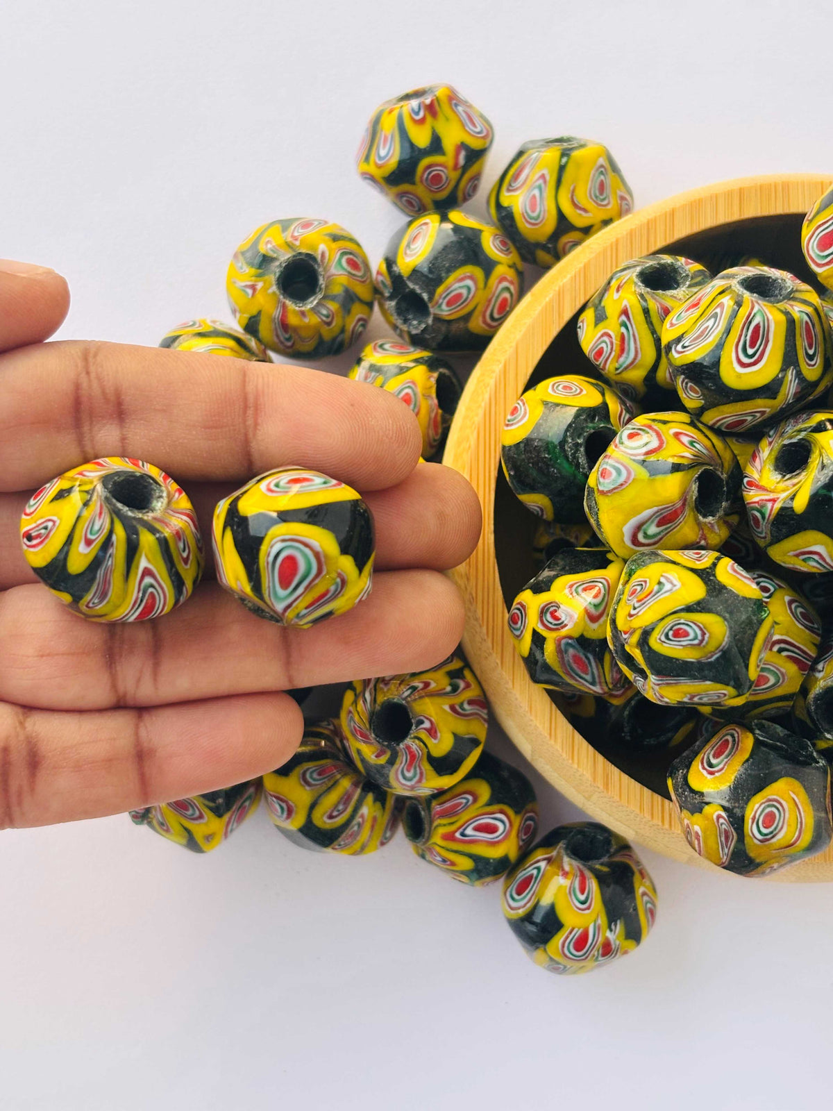 10 Pieces Yellow Millefiori Faceted Glass Beads 20x18MM