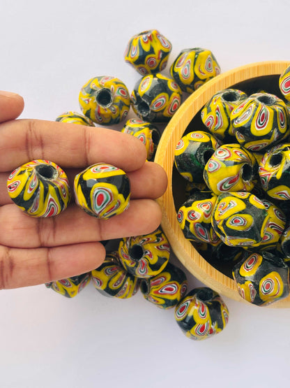 10 Pieces Yellow Millefiori Faceted Glass Beads 20x18MM