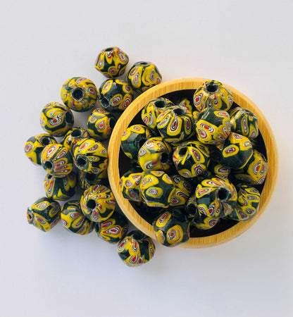 10 Pieces Yellow Millefiori Faceted Glass Beads 20x18MM