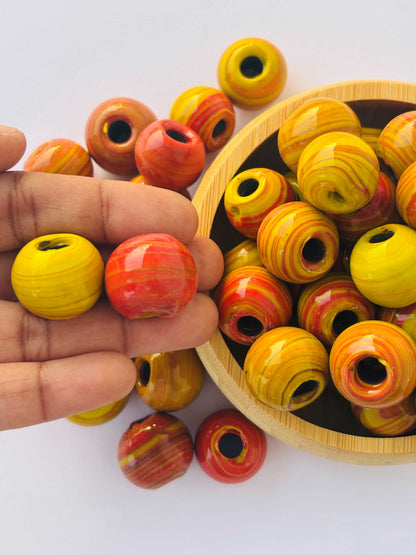 10 Pieces Yellow Red Swirl Round Glass Beads 20x15MM