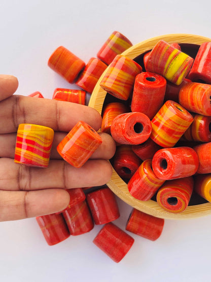 10 Pieces Red Yellow Swirl Cylinder Glass Beads 20x15MM