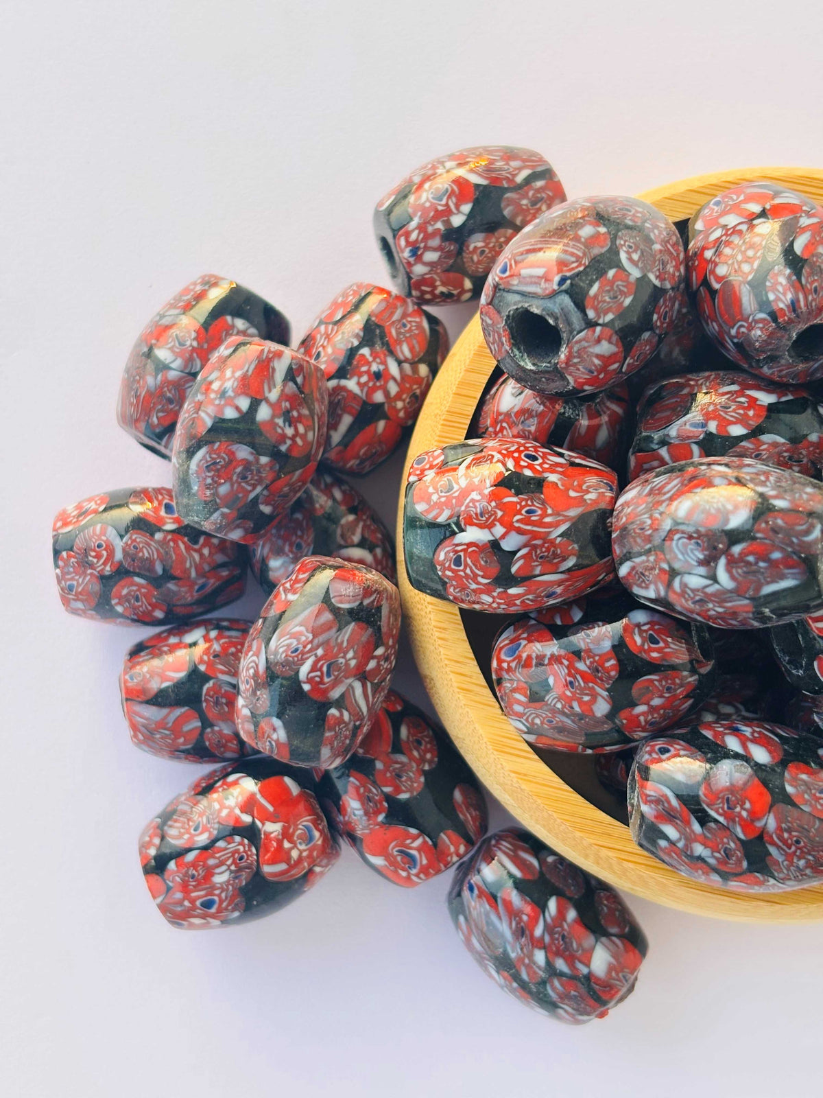 8 Pieces Red Millefiori Oval Glass Beads 25x20MM
