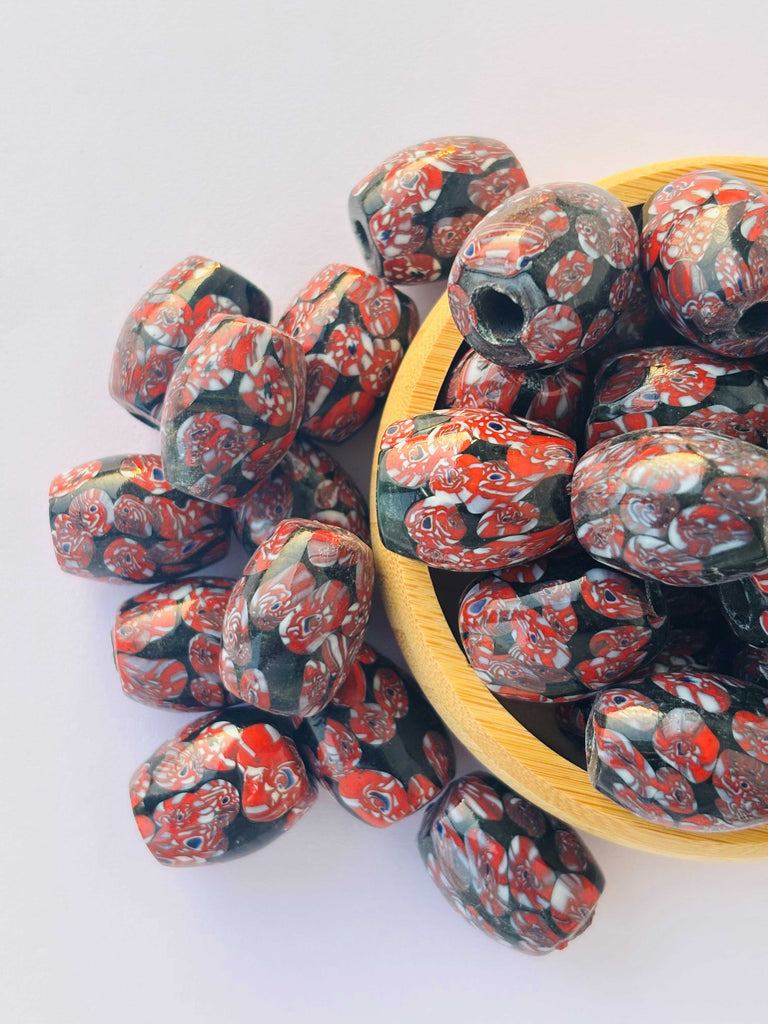8 Pieces Red Millefiori Oval Glass Beads 25x20MM
