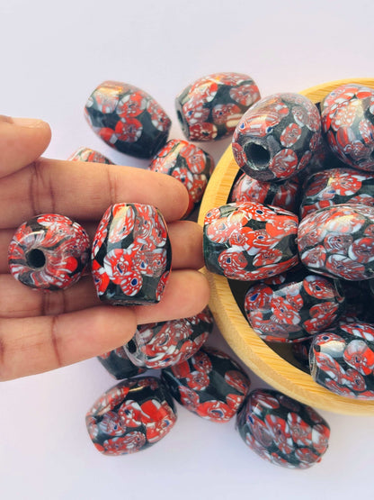 8 Pieces Red Millefiori Oval Glass Beads 25x20MM