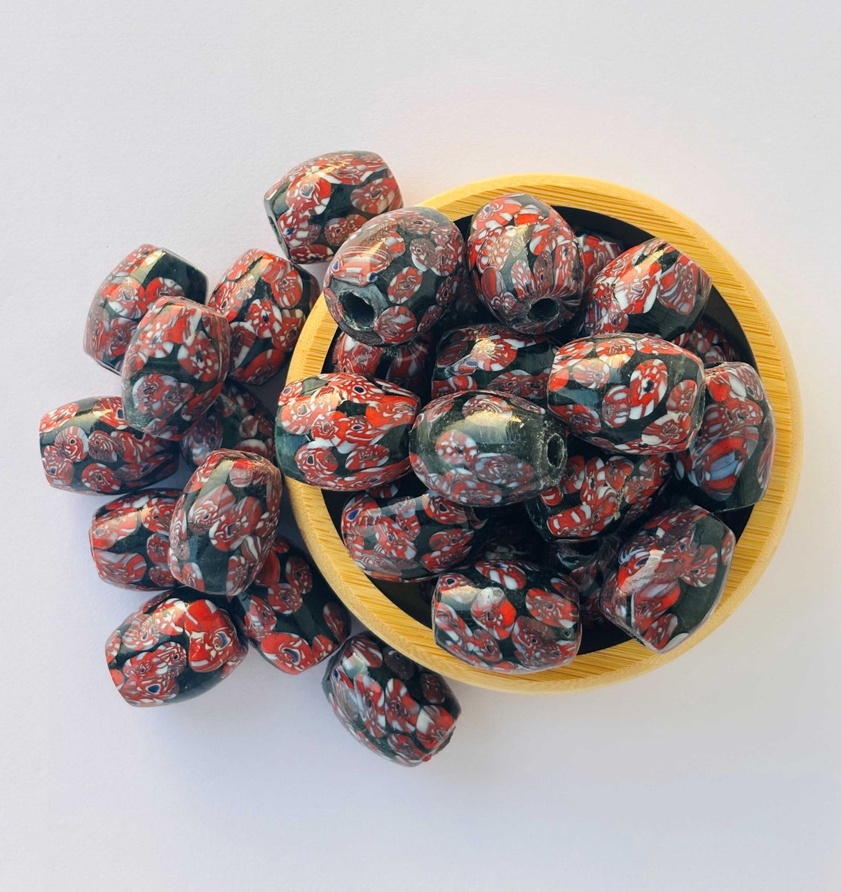 8 Pieces Red Millefiori Oval Glass Beads 25x20MM