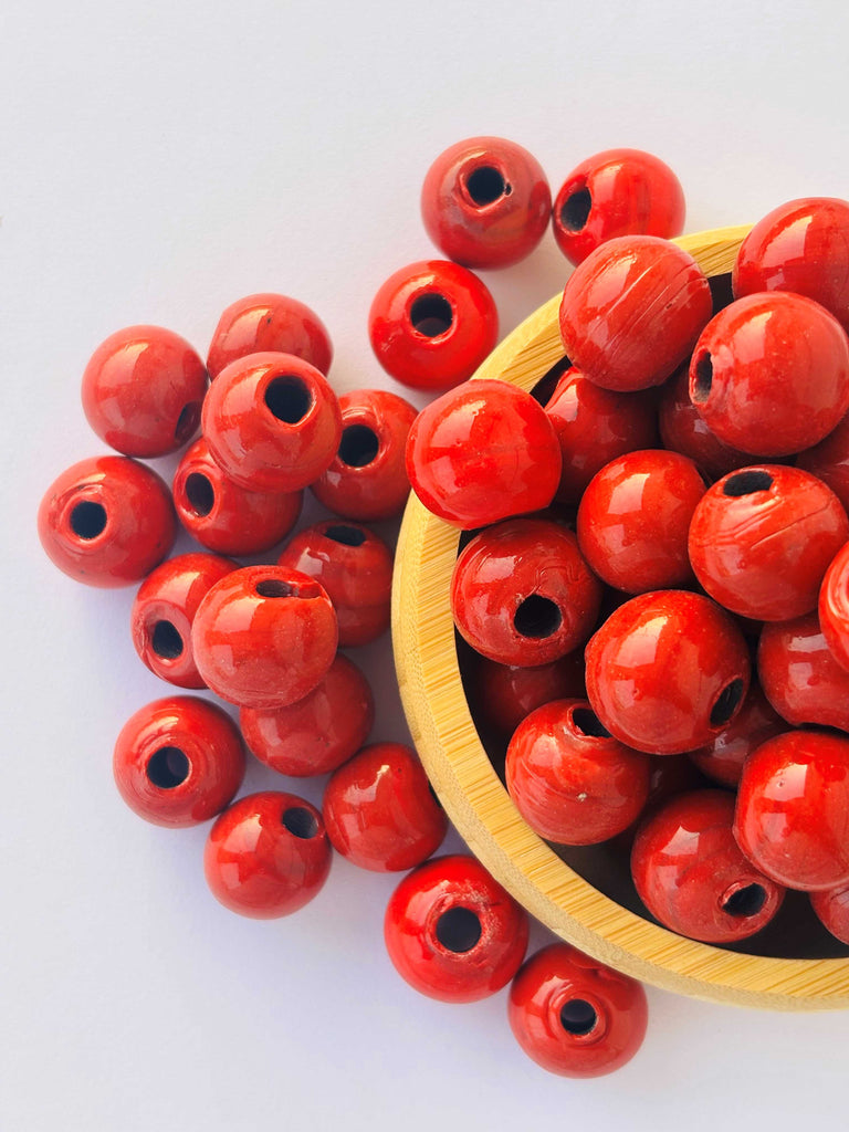 15 Pieces Red Round Glass Beads 15MM