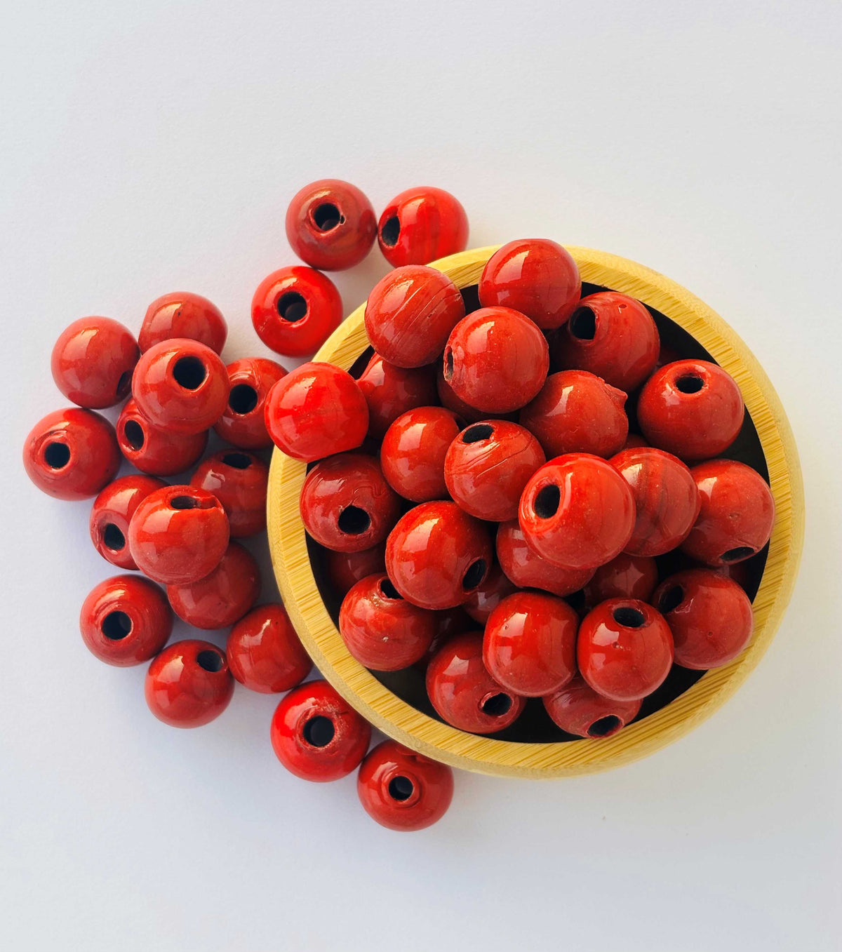 15 Pieces Red Round Glass Beads 15MM