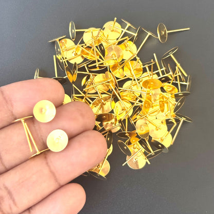 Flat Pad Earring Posts 8MM - Gold Tone Stud Earring Findings