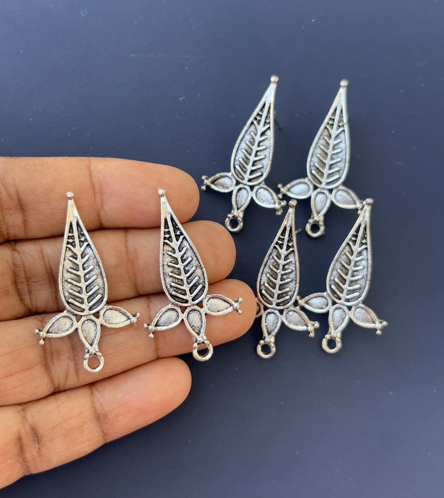 Oxidized Leaf Design Drop Earring Studs