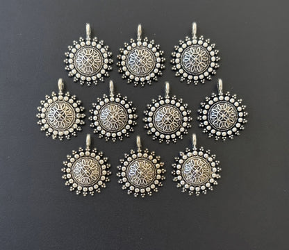 Oxidized Silver Mandala Charms