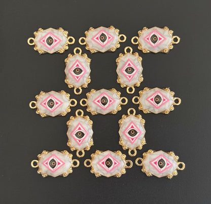 Gold Plated Pink and Black Eye Resin Charms