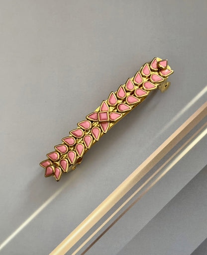 Handmade Pink Kundan Hair Clip with Floral Design