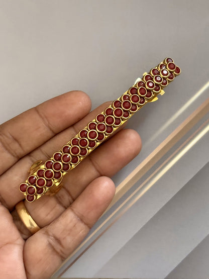 Handmade Terracotta Red Kundan Gold Hair Clip