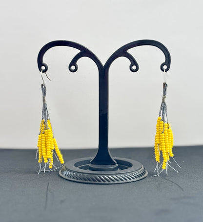 Handmade Yellow Beaded Tassel Earrings