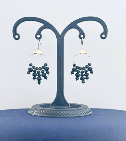 Handcrafted Silver Hoop Earrings with Black Beaded Tassels