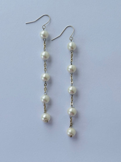 Handmade Pearl Chain Dangle Earrings