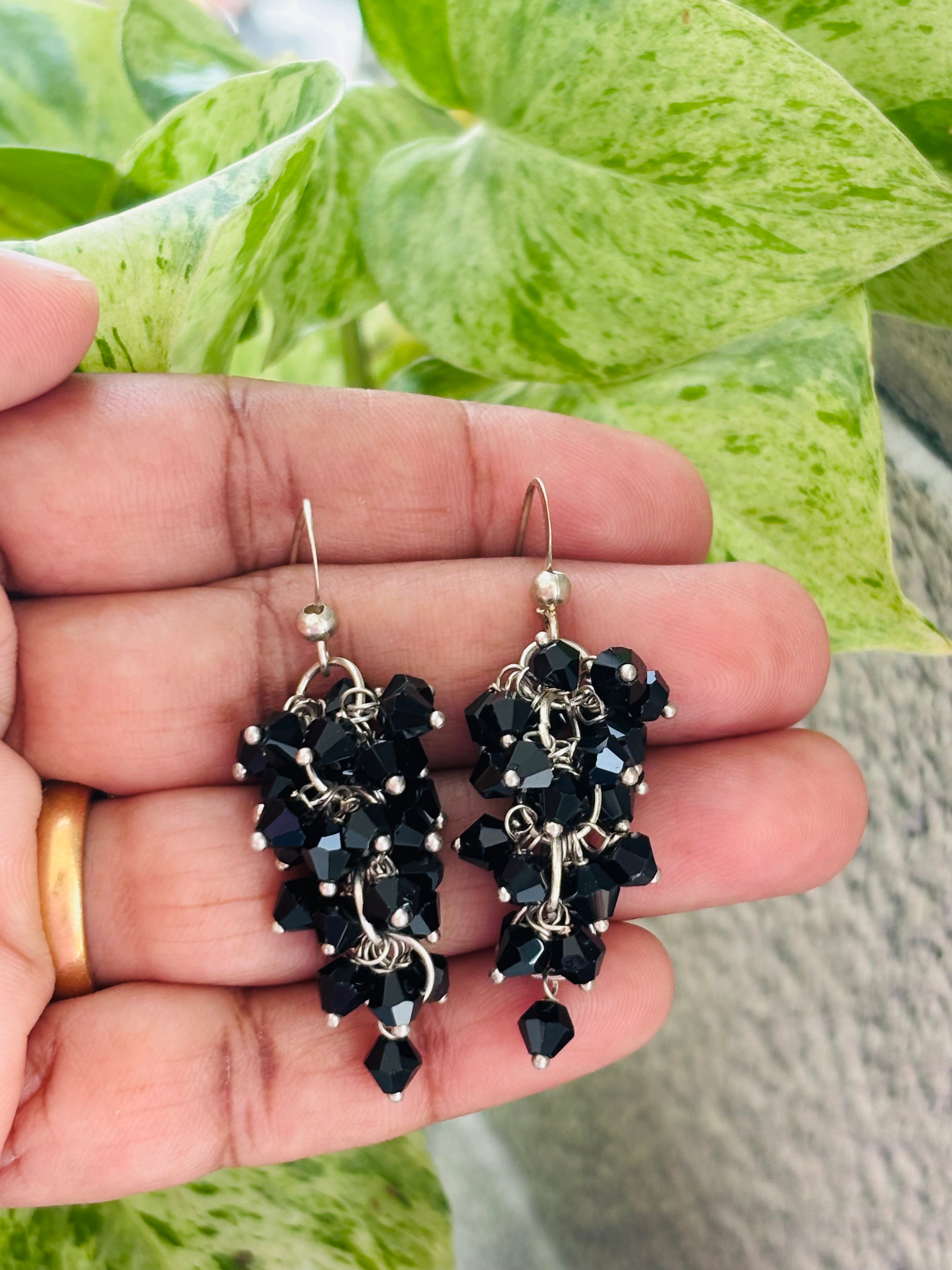 Handmade Black Crystal Cluster Earrings