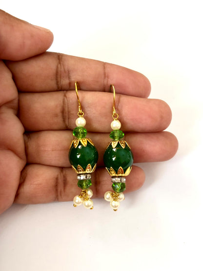 Handmade Green and Gold Lantern Drop Earrings