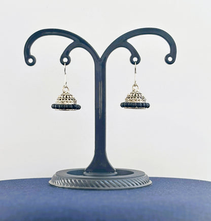 Mini Oxidized Silver Jhumka with Black Beads
