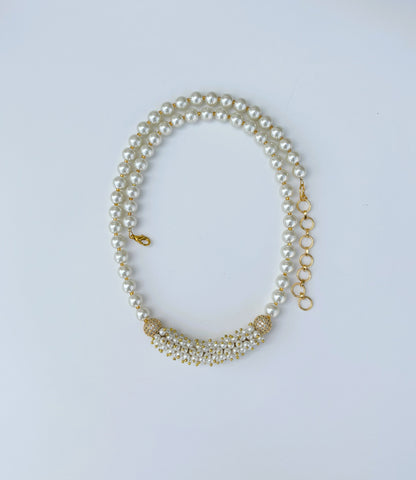Handmade Shell Pearl and Zircon Statement Necklace