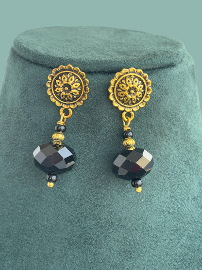 Handmade Oxidized Gold Trunk and Black Rondel Bead Necklace Set