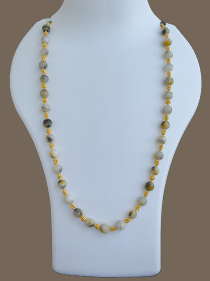 Handmade Yellow and White Stone Beaded Necklace