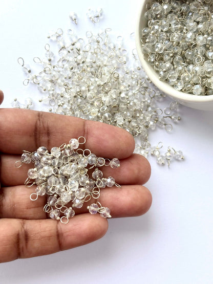 Faceted Daisy Clear White Charms with Silver Wire