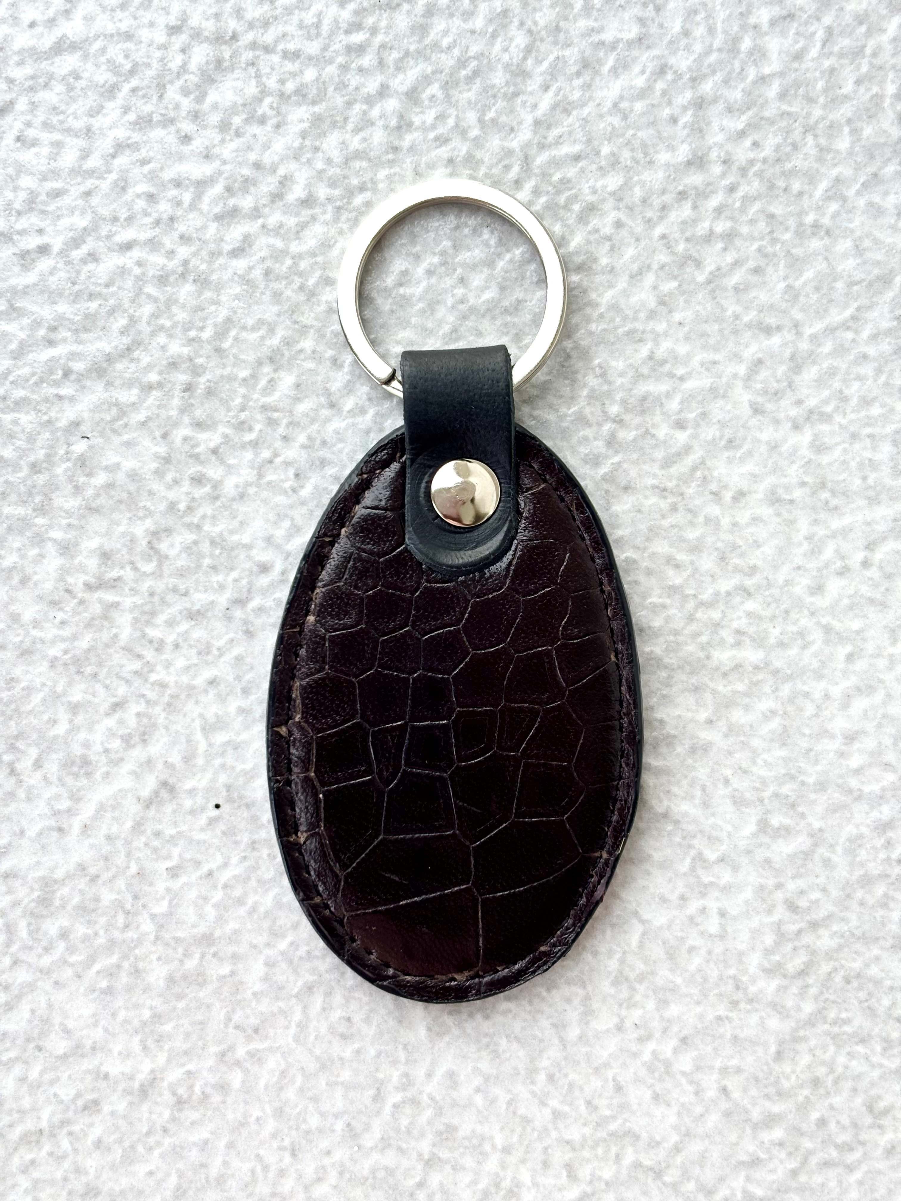 Croc-Embossed Black Leather Keychain