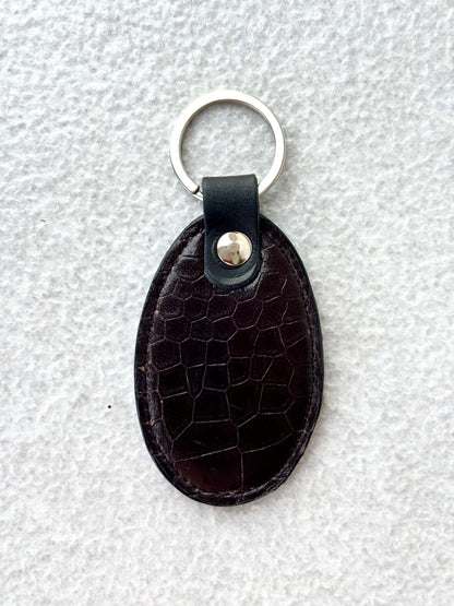 Croc-Embossed Black Leather Keychain