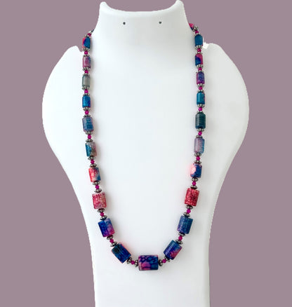 Colorful Dragon Vein Agate Beaded Necklace
