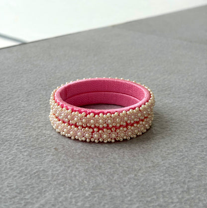 Pink Thread Bangles with Pearl Bead Work