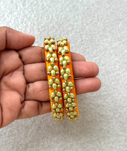 Orange Silk Thread Bangles with Petal Work