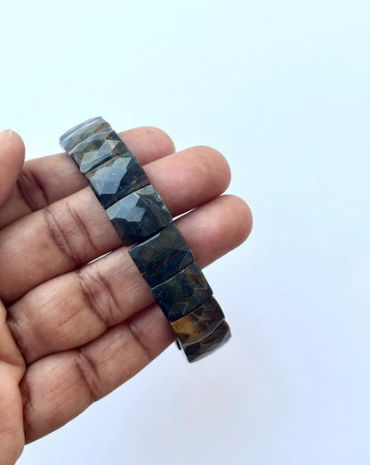 Natural Pyrite Faceted Rectangle Bead Bracelet