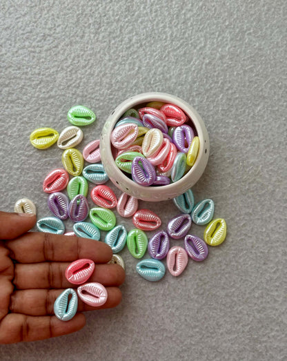 Pearlescent Pastel Cowrie Shell Acrylic Beads Mix