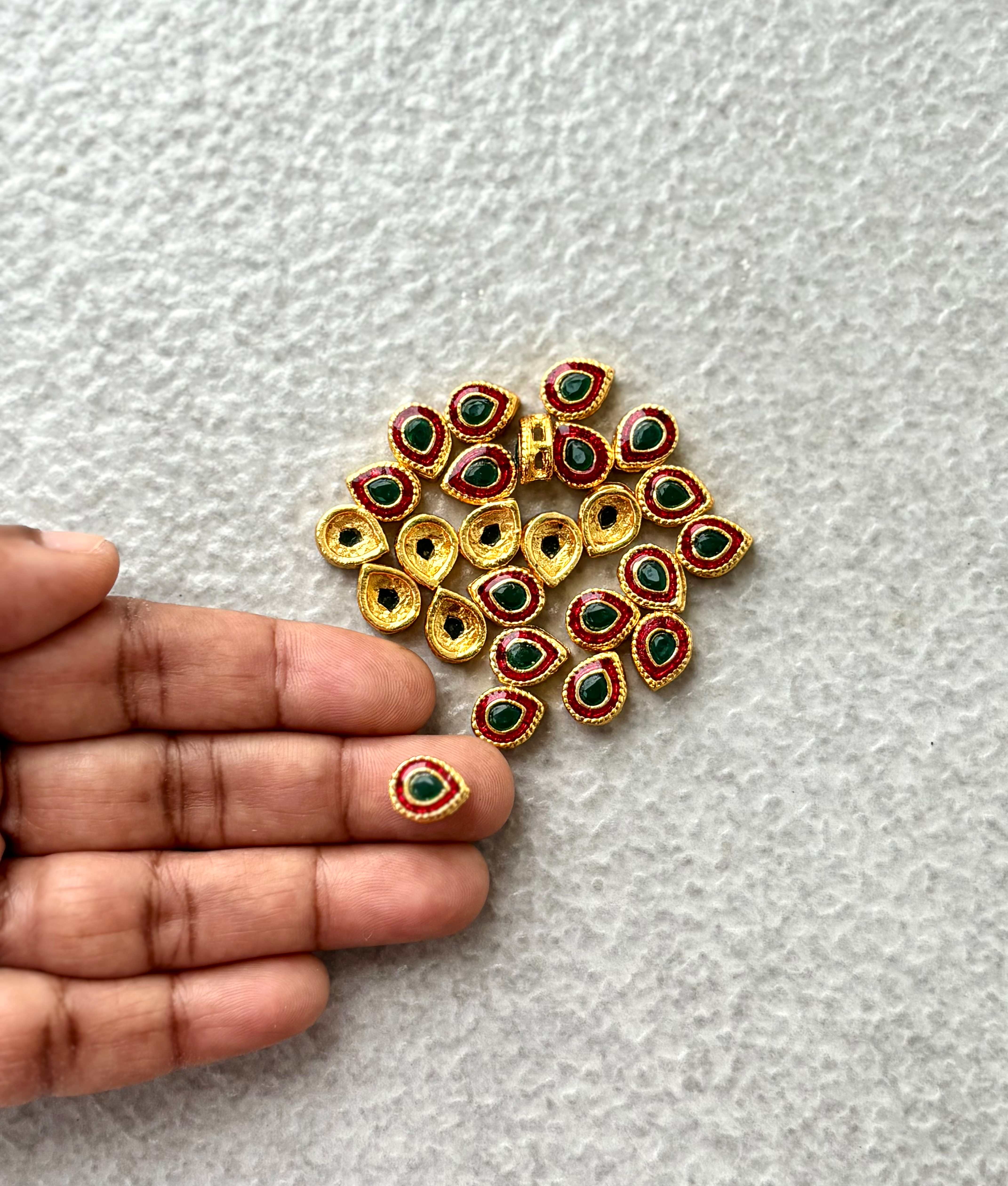 Green Stone Red Meenakari Kundan Drops