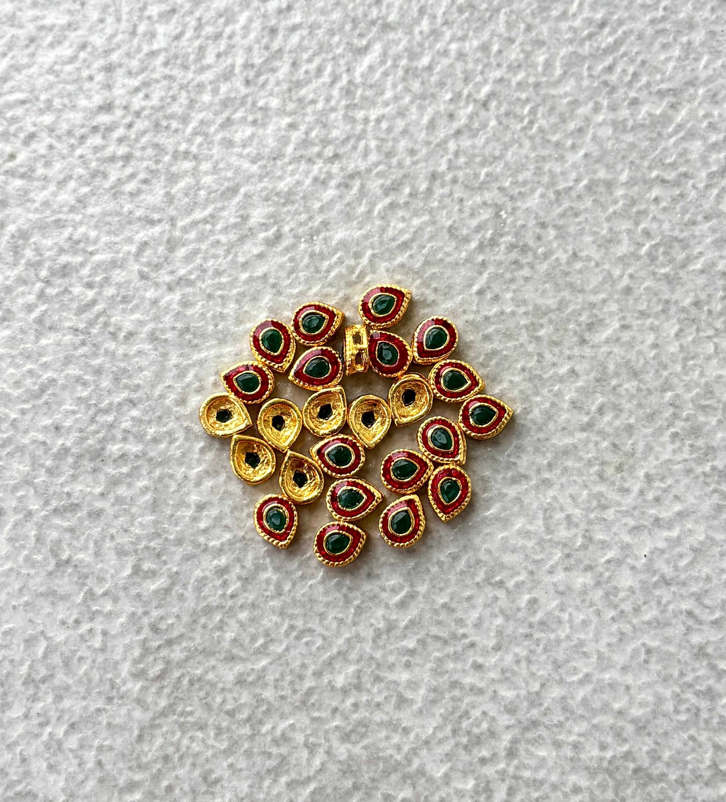 Green Stone Red Meenakari Kundan Drops