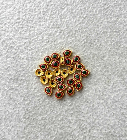 Green Stone Red Meenakari Kundan Drops